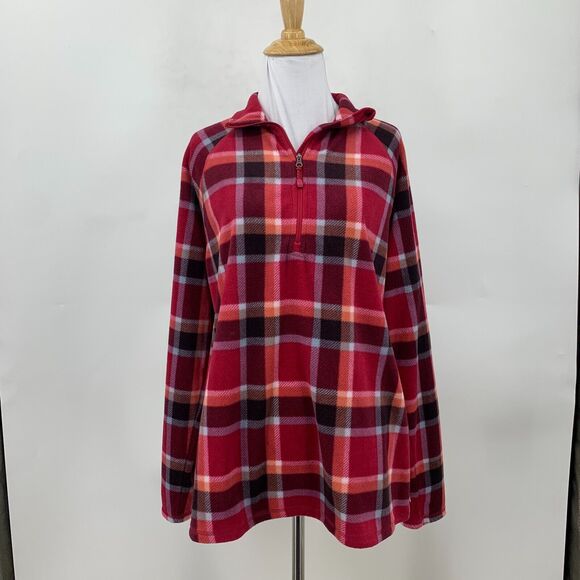 Eddie Bauer Plaid Fleece Sweatshirt Womens L Large 1/4 Zip Long Sleeve Sweater - Picture 2 of 10